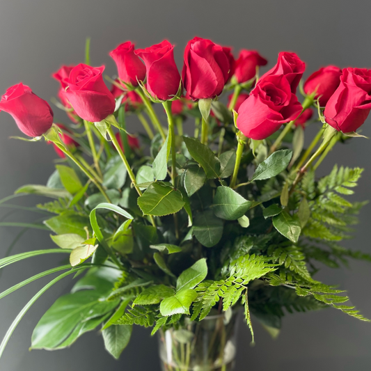 Long Stem Roses, in vase